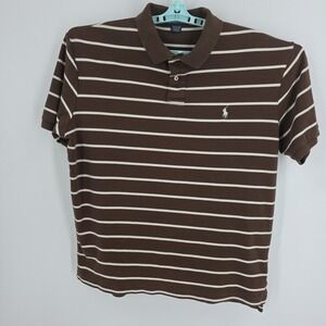 Polo by Ralph Lauren Men's Brown, White Stripe Short Sleeve Pullover‎ Shirt Size